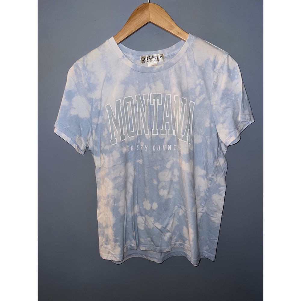 Cut & Paste Montana Big Sky Country Tie Dye Graphic Tee Light Blue Large
